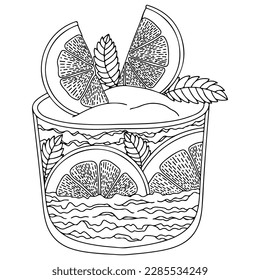 Vector Ice cream for coloring book for adult and kids. Black line Ice cream coloring page.