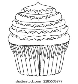 Vector Ice cream for coloring book for adult and kids. Black line Ice cream coloring page.