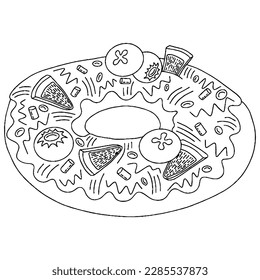 Vector Ice cream for coloring book for adult and kids. Black line Ice cream coloring page.