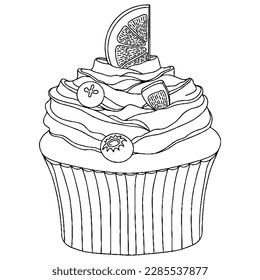 Vector Ice cream for coloring book for adult and kids. Black line Ice cream coloring page.