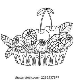 Vector Ice cream for coloring book for adult and kids. Black line Ice cream coloring page.