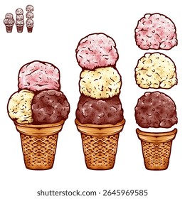 VECTOR ICE CREAM CONE WITH 3 FLAVOR AND 3 DIFFERENT STYLE