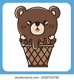 vector ice cream cone with a bear's head on top