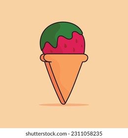 Vector ice cream cone cartoon icon illustration