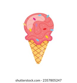 Vector ice cream cone cartoon icon flat cartoon style illustration sweet food icon concept isolated