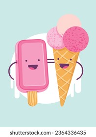 vector ice cream cone cartoon icon illustration. sweet food icon concept isolated.