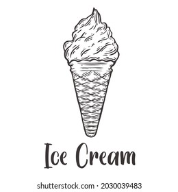 Vector of Ice cream cone hand drawn sketch style. Drawing element design. Used for menu, poster, banner, label, logo or printed t-shirts, etc.