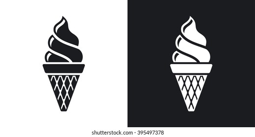 Vector ice cream cone icon. Two-tone version on black and white background