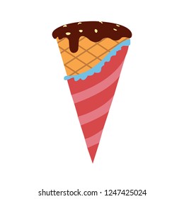 Vector Ice Cream Cone Illustration Isolated. Summer Dessert Food - Ice Cream Symbol