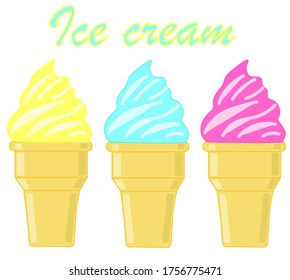 Vector ice cream cone  illustration isolated on white background for menu design, decoration, banner and logo