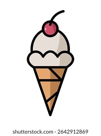 Vector Ice Cream Cone Illustration Dessert Sweet Treat Graphic Element Summer Food Icon Design