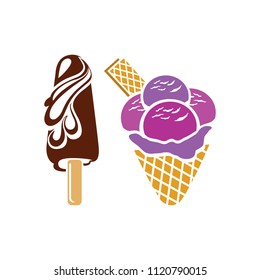 vector ice cream cone. summer sweet dessert illustration, delicious ice-cream snack