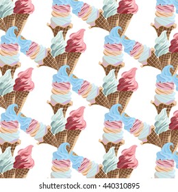 Vector Ice cream cones colorful pattern background in rose quartz and serenity blue colors