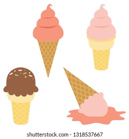 Vector Ice Cream Cones Strawberry Chocolate Illustrations. Perfect for scrapbooking, kids, stationery, parties, clothing, and home decor projects.
