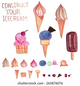 Vector  Ice Cream Constructor: chose the base, ice cream and topping