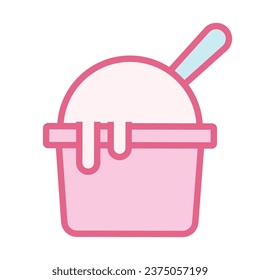 Helado vectorial con galleta en taza blanca.