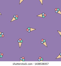 Vector ice cream corn seamless repeat pattern background with summer and holiday elements. Can be used for gift wrap, fabric, wallpaper, stationery, packaging. 