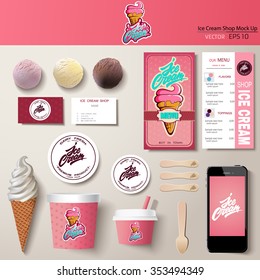 Vector ice cream corporate identity template design set. Branding mock up.