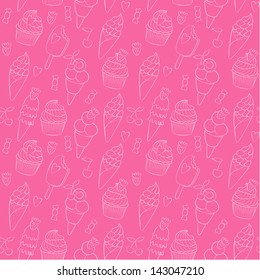 Vector ice cream  and cupcakes seamless pattern