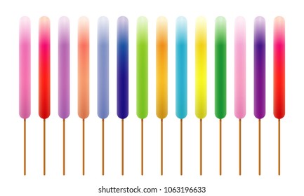 vector of ice cream of different colors and flavours with fruits decoration isolated on white background