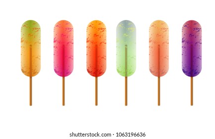 vector of ice cream of different colors and flavours with fruits decoration isolated on white background