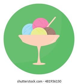 Vector ice cream different flavor flat icon, isolated over circle background