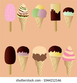 Vector ice cream of different types