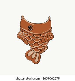 Vector of an ice cream with a fish-shaped cone, typical dessert in Japan