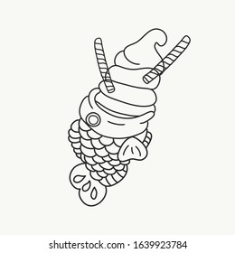 Vector of an ice cream with a fish-shaped cone, typical dessert in Japan. Taiyaki.
