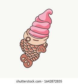 Vector of an ice cream with a fish-shaped cone, typical dessert in Japan