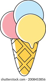 Vector ice cream in a flat style with black linear outline. Design element for menu, congratulations, print on fabric, web design.