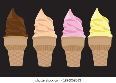 vector ice cream flavors arranged in a black background