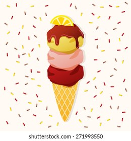 Vector of Ice cream flavors in cone