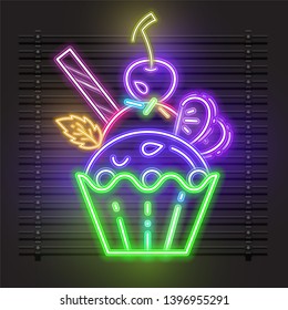 Vector of ice cream and fruit from neon.