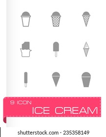 Vector ice cream icon set on grey background
