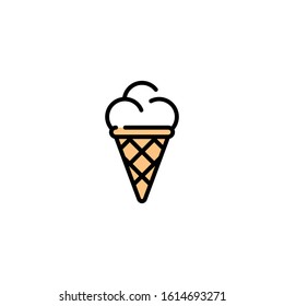 Vector ice cream icon template. Sweet dessert in waffle cone logo background.  Candy concept for cafe, cafeteria, restaurant, stall. Line street food symbol illustration