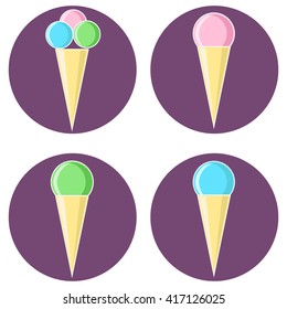 vector  ice cream icons, flat illustration