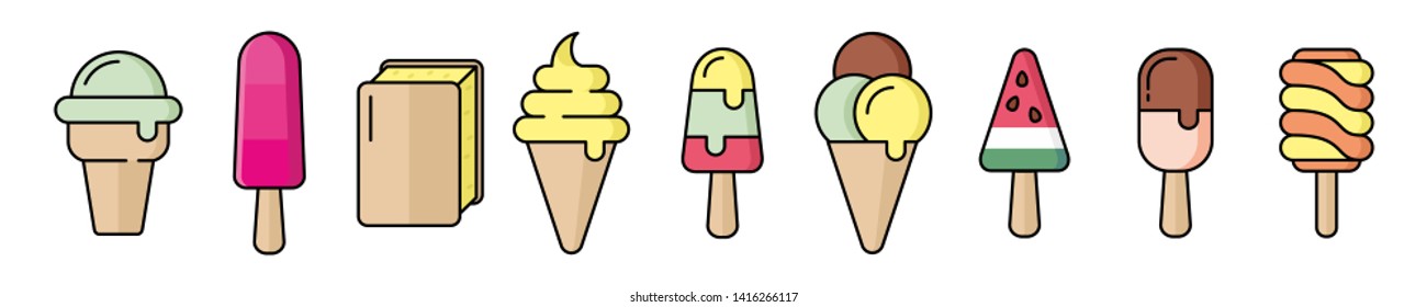 Vector ice cream icons set. Line flat illustration