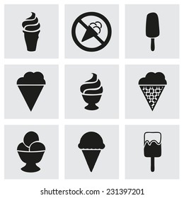 Vector ice cream icons set on grey background