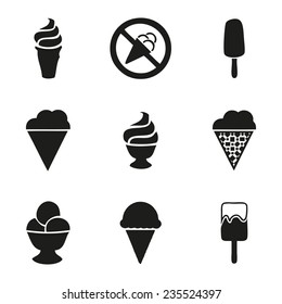 Vector ice cream icons set on white background