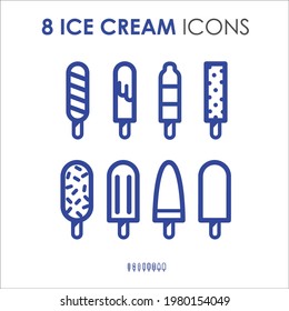 Iconos de helado vectorial con contorno azul grueso.