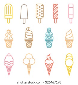 Vector ice cream icons,thin line