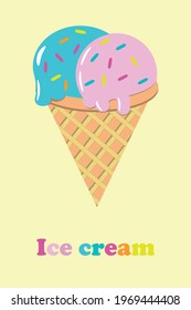 Ilustración de helado vectorial, helado de póster en cono