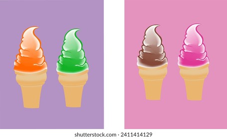 Vector ice cream illustration in various color variations that is cute and realistic.