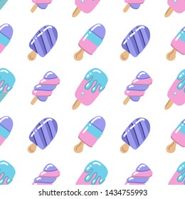 Vector ice cream illustrations isolated on white. Color lollipop pastel pattern with pink blue summer sweets. Child decoration. Ice tasty melted cream, vanilla print on white background.