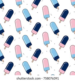 Vector ice cream illustrations isolated on white. Color pop pastel pattern with pink blue summer sweets. Child decoration. Ice tasty melted cream, vanilla print