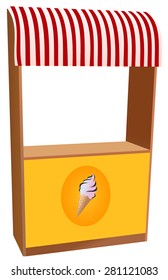 Vector ice cream kiosk with red striped sunshade