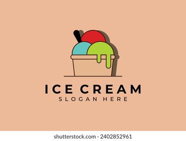 vector ice cream logo illustration vintage design, cup of ice cream