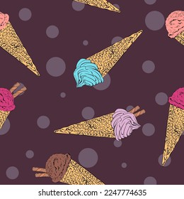 Vector ice cream. Multicolor delicious background. Colorful food. Summer sweets.