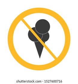 Vector ice cream not allowed sign on white background with yellow circle.  Illustration can use in cafe, restaurant. 